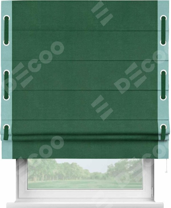 Римская штора «Кортин» с кантом Стрим Дуо (люверсы с пояском), для проема, ткань вельвет зеленый