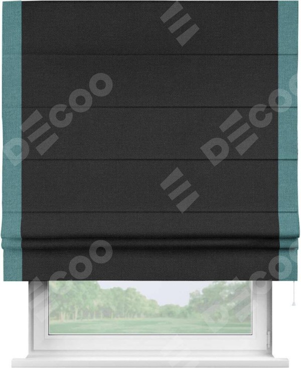 Римская штора «Кортин» с кантом Стрим Дуо, для проема, ткань лён черный