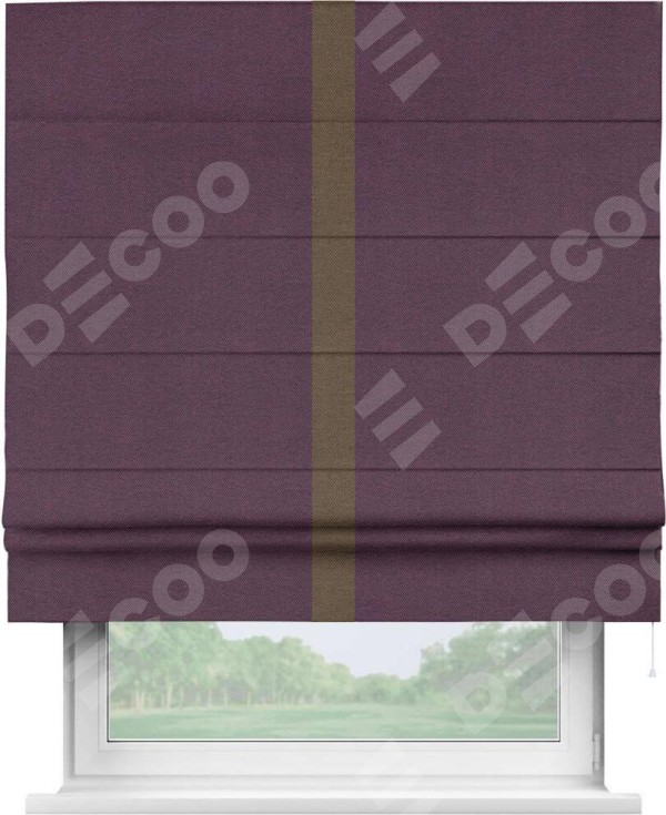 Римская штора «Кортин» с кантом Хайвэй, для проема, ткань лён димаут, фиолетовый