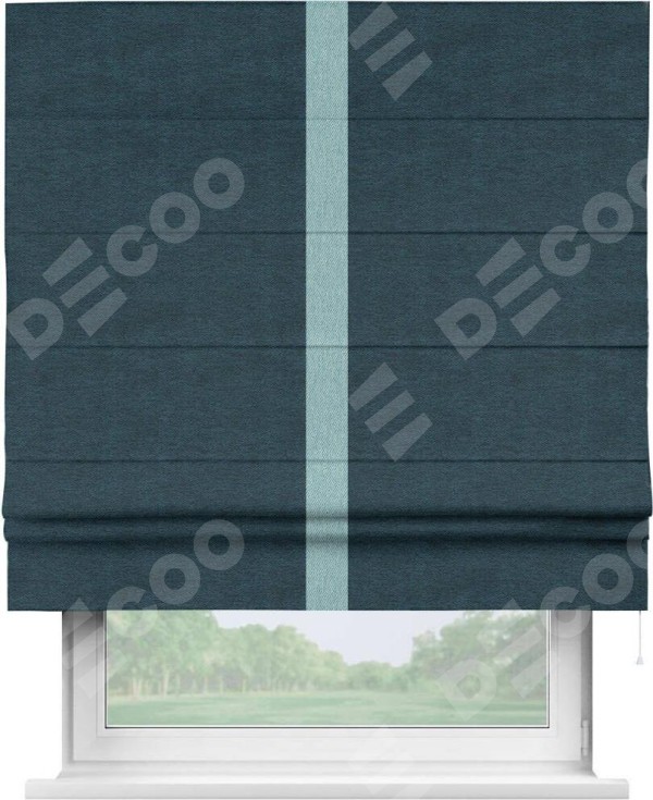 Римская штора «Кортин» с кантом Хайвэй, для проема, ткань твид блэкаут, глубокий синий