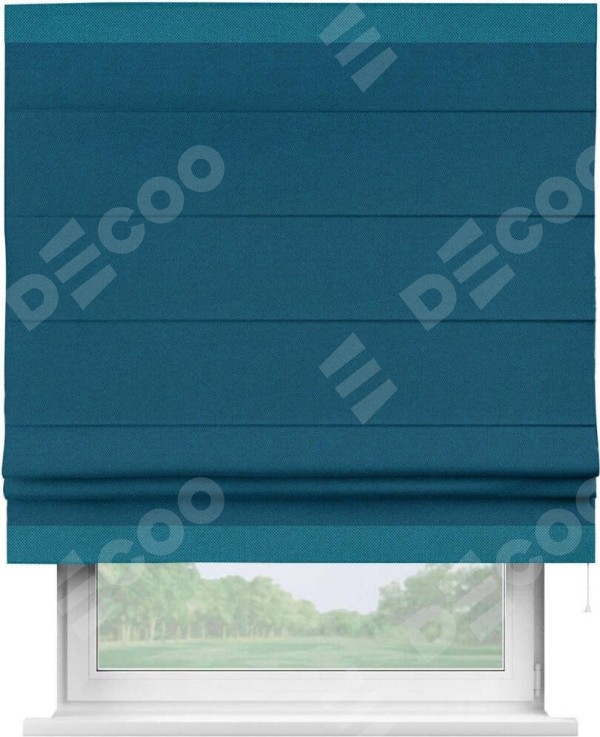 Римская штора «Кортин» с кантом Горизонт, для проема, ткань лён димаут, синий