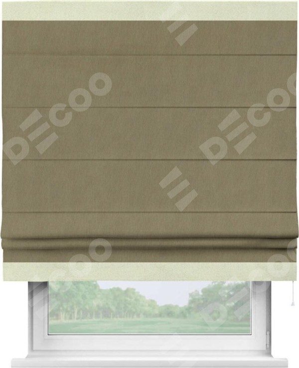 Римская штора «Кортин» с кантом Горизонт, для проема, ткань блэкаут однотонный бежево-золотой