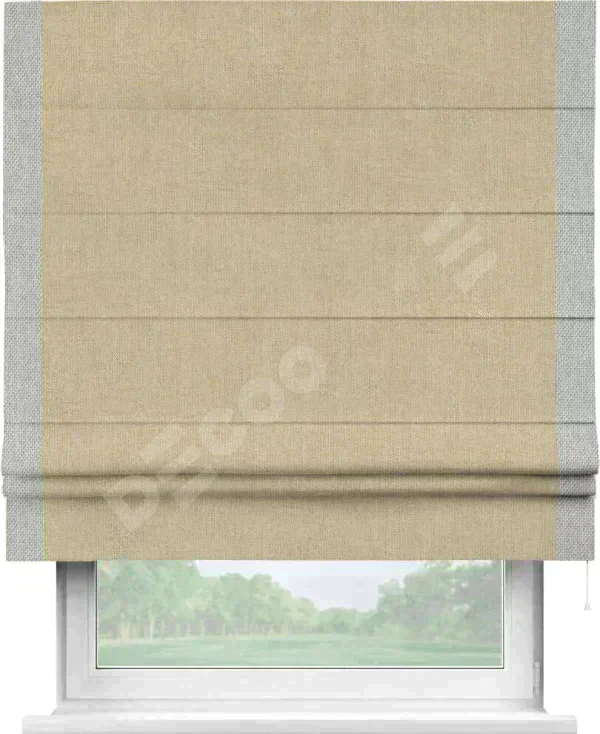 Римская штора «Кортин» для проема, лён димаут песочный с кантом Стрим Дуо