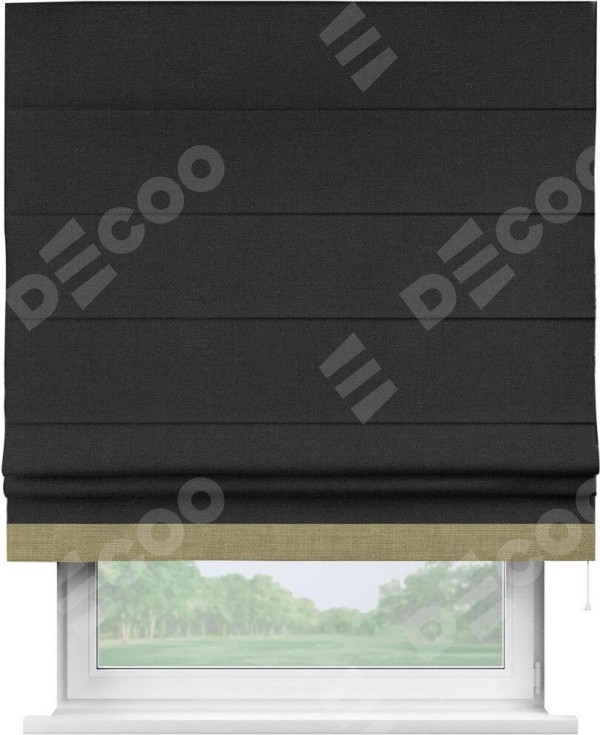 Римская штора «Кортин» с кантом Джестер, для проема, ткань лён черный