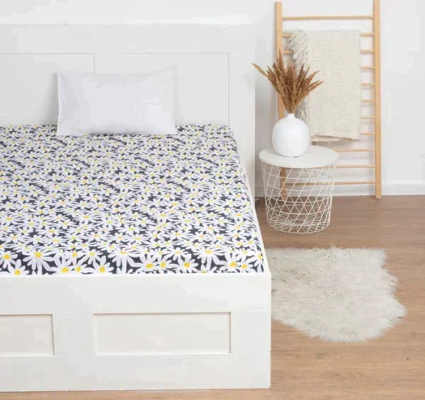 Простыня на резинке LoveLife 180*200*25см, "Ромашки", 100% хлопок, сатин, 125г/м²
