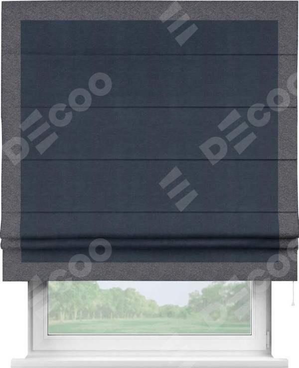 Римская штора «Кортин» с кантом Чесс, для проема, ткань софт однотонный тёмно-синий