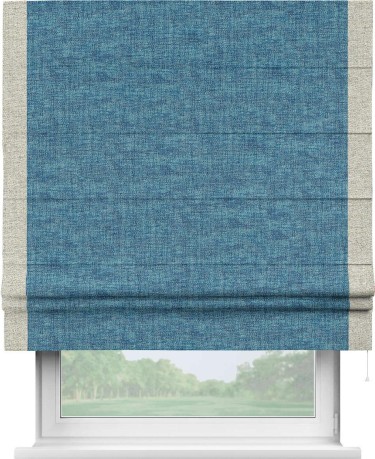 Римская штора «Кортин» для проёма, рогожка димаут лазурно-синий, с кантом Стрим Дуо