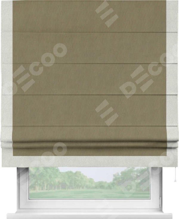 Римская штора «Кортин» с кантом Виктория, для проема, ткань блэкаут однотонный бежево-золотой