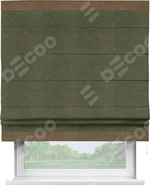 Римская штора «Кортин» с кантом Горизонт, для проема, ткань софт однотонный зелёный