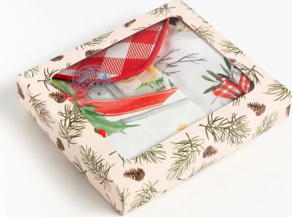 Набор подарочный "Этель" Christmas red flowers, фартук, полотенце, прихватка