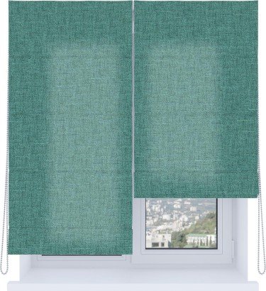 Римская штора «Кортин», система «Комфорт», лён кашемир бирюзовый