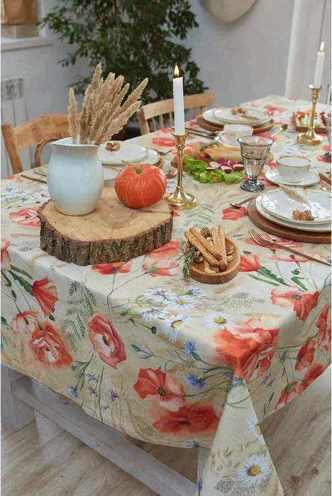 Скатерть Маки 180х147 см, 100% хл, рогожка 160 гр/м2