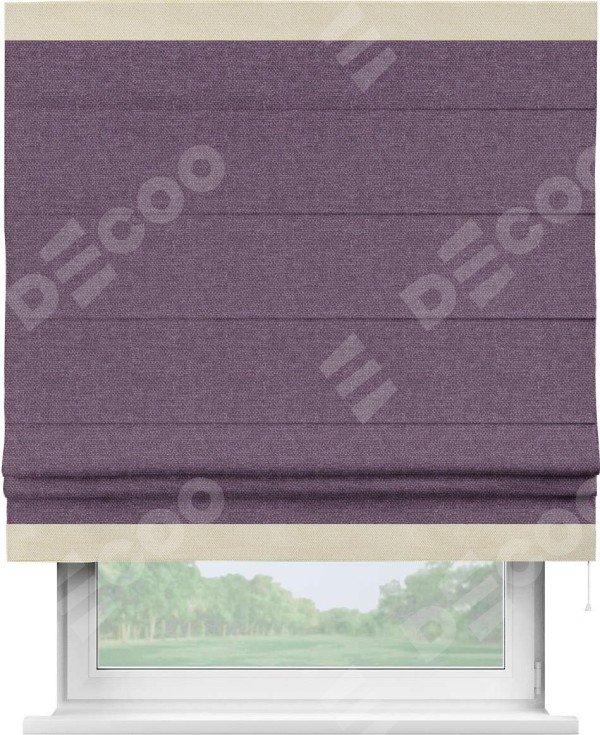 Римская штора «Кортин» с кантом Горизонт, для проема, ткань лён димаут, брусника