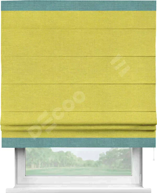 Римская штора «Кортин» с кантом Горизонт, для проема, ткань лён салатовый