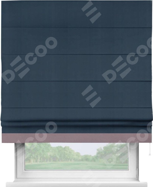 Римская штора «Кортин» с кантом Джестер, для проема, ткань блэкаут однотонный синий