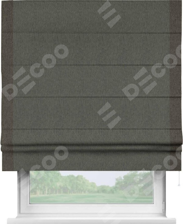 Римская штора «Кортин» с кантом Стрим Дуо, для проема, ткань твид блэкаут, тёмно-серый