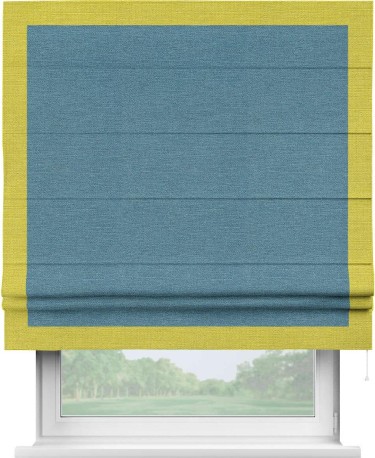 Римская штора «Кортин» с кантом Чесс, для проема, ткань лён голубой