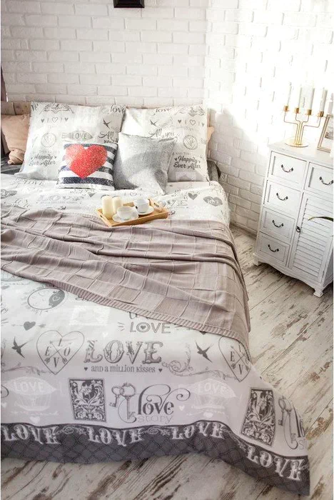 Постельное бельё "Этель" дуэт Love 143*215 см - 2 шт, 240*220 см, 70*70 см -2 шт, 100% хлопок, бязь 125 г