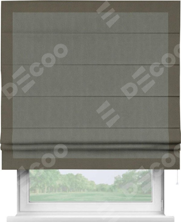 Римская штора «Кортин» с кантом Чесс, для проема, ткань блэкаут однотонный тёмно-серый