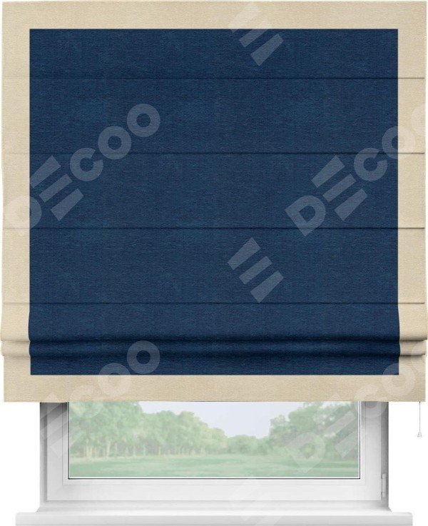 Римская штора «Кортин» с кантом Чесс, для проема, ткань софт однотонный синий