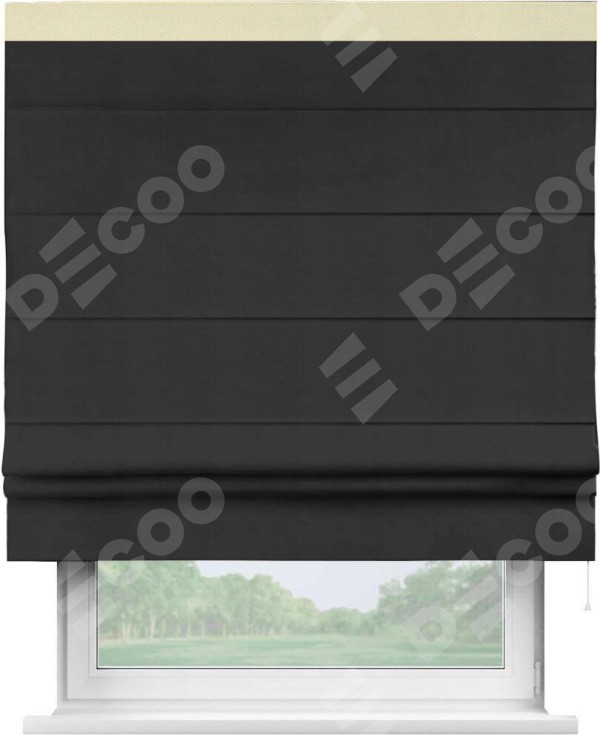 Римская штора «Кортин» с кантом Кинг, для проема, ткань блэкаут однотонный черный