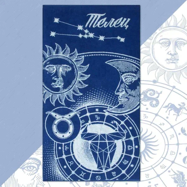 Полотенце махровое Этель "Знаки зодиака: Телец" синий, 67х130 см, 100% хлопок, 420гр/м2