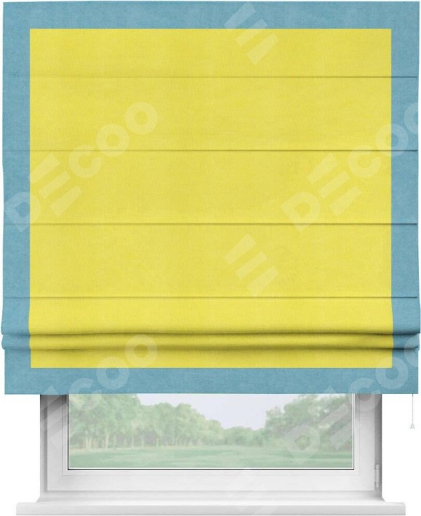 Римская штора «Кортин» с кантом Чесс, для проема, ткань вельвет cветло-желтый