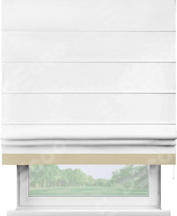 Римская штора «Кортин» с кантом Джестер, для проема, ткань однотонная белоснежная