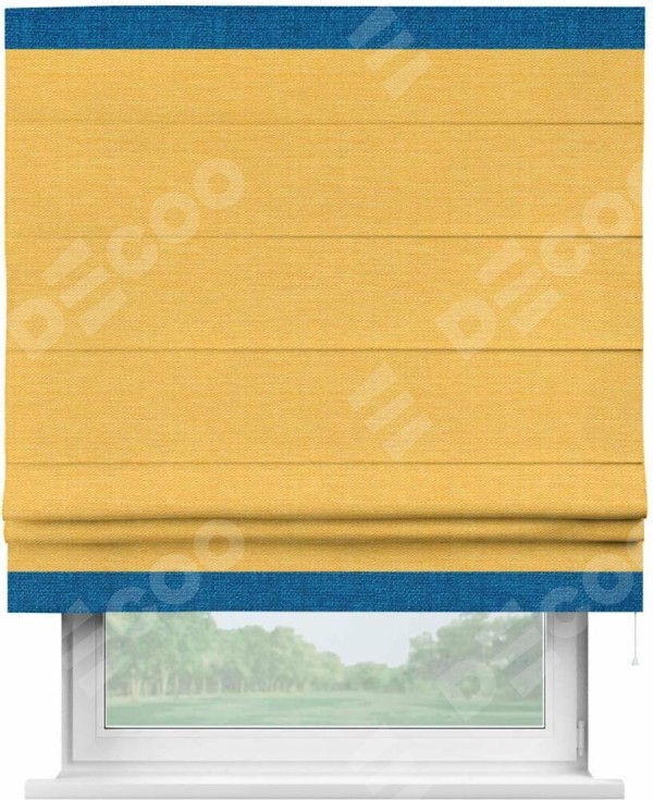 Римская штора «Кортин» с кантом Горизонт, для проема, ткань лён желтый
