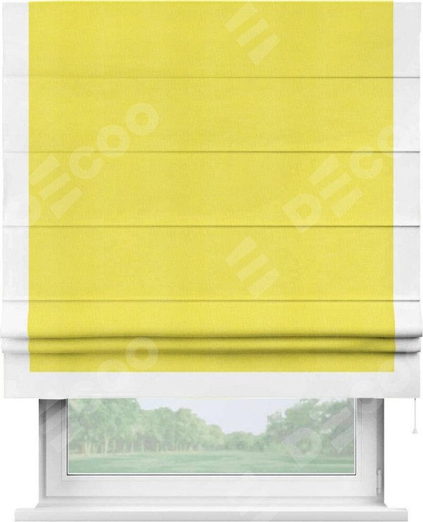 Римская штора «Кортин» с кантом Виктория, для проема, ткань вельвет cветло-желтый