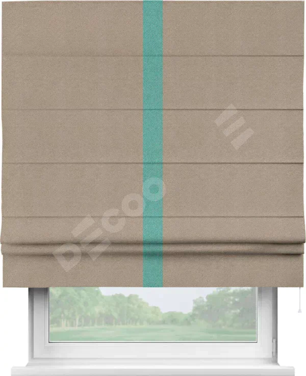Римская штора «Кортин» с кантом Хайвэй, для проема, ткань лён димаут, светло-бежевый