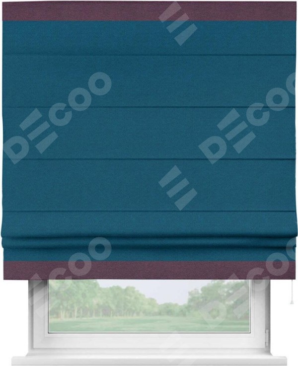 Римская штора «Кортин» с кантом Горизонт, для проема, ткань лён димаут, синий