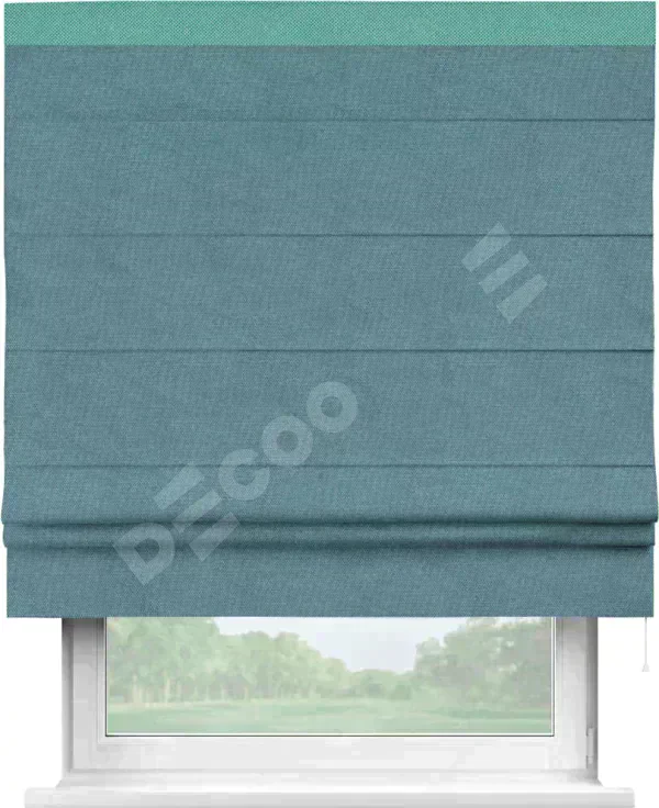 Римская штора «Кортин» для проема, лён димаут светло-синий с кантом Кинг