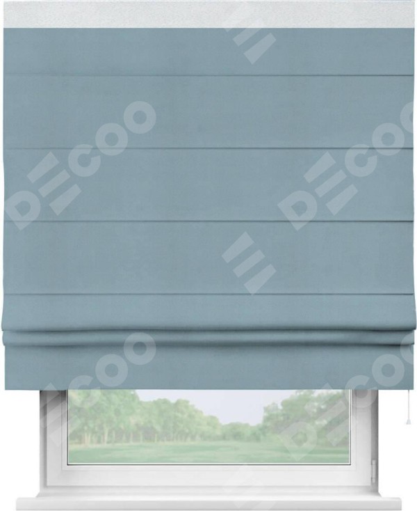 Римская штора «Кортин» с кантом Кинг, для проема, ткань блэкаут однотонный серо-голубой