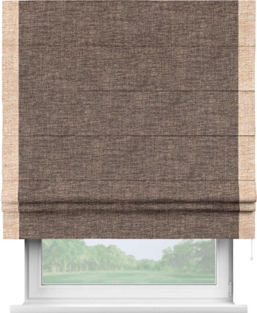Римская штора «Кортин» для проёма, рогожка димаут коричневый, с кантом Стрим Дуо