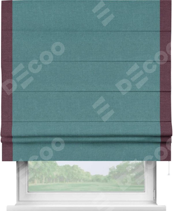 Римская штора «Кортин» с кантом Стрим Дуо, для проема, ткань лён бирюзовый