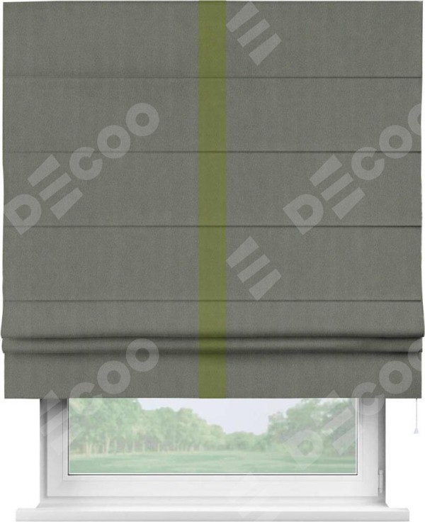 Римская штора «Кортин» с кантом Хайвэй, для проема, ткань блэкаут однотонный тёмно-серый