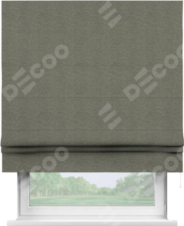 Римская штора «Кортин» для проема, ткань лён димаут, стальной
