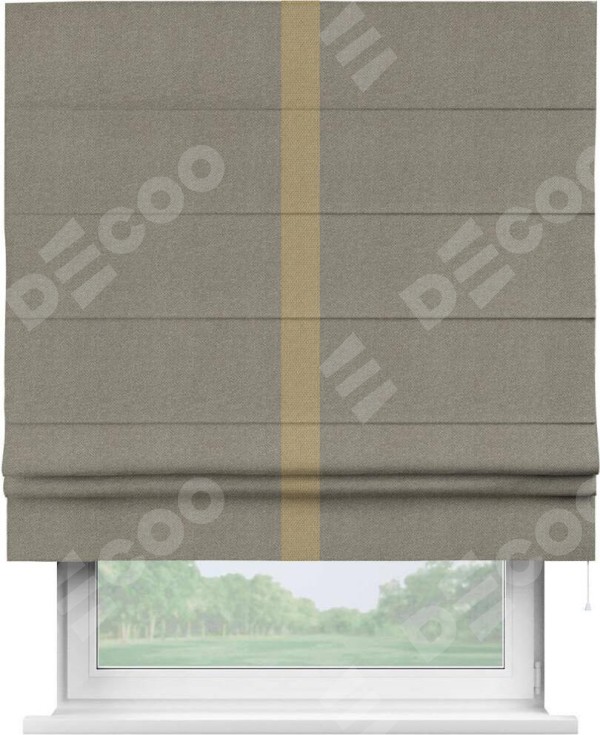 Римская штора «Кортин» с кантом Хайвэй, для проема, ткань лён димаут, серо-зелёный