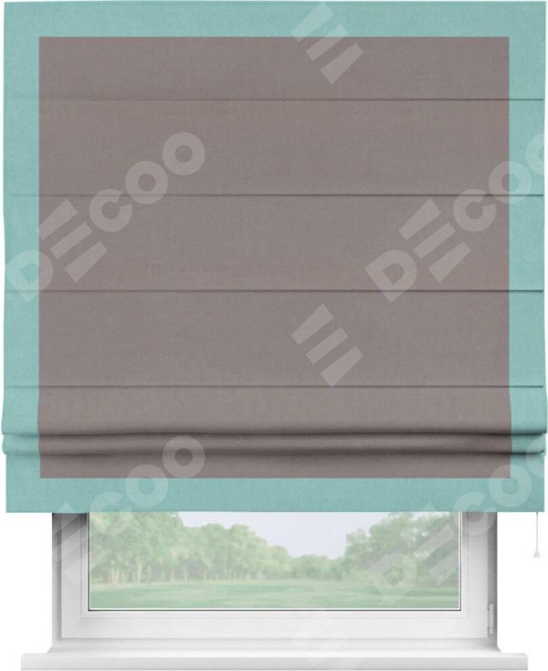 Римская штора «Кортин» с кантом Чесс, для проема, ткань вельвет темно-бежевый