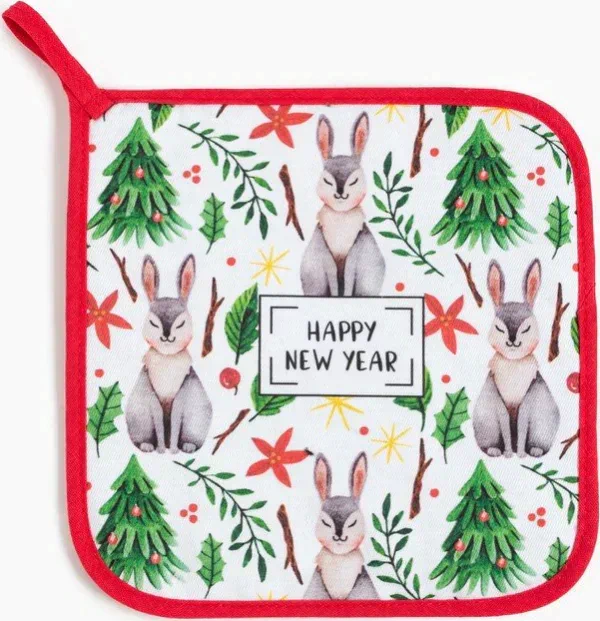 Прихватка «Happy New Year» 19х19 см, саржа, 100% х/л, ватин 250 г/м2