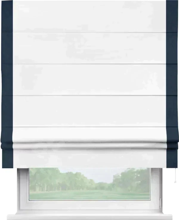 Римская штора «Кортин» с кантом Стрим Дуо, для проема, ткань вельвет белоснежный