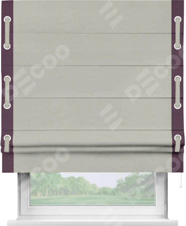 Римская штора «Кортин» с кантом Стрим Дуо (люверсы с пояском), для проема, ткань лён димаут, светло-серый