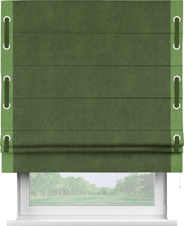 Римская штора «Кортин» с кантом Стрим Дуо (люверсы с пояском), для проема, ткань вельвет тёмно-салатовый