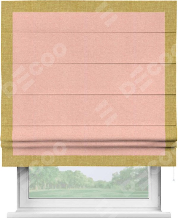 Римская штора «Кортин» с кантом Чесс, для проема, ткань лён розовый