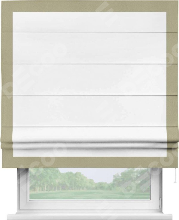 Римская штора «Кортин» с кантом Чесс, для проема, ткань однотонная белоснежная