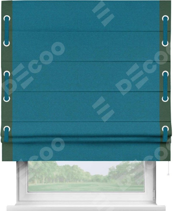 Римская штора «Кортин» с кантом Стрим Дуо (люверсы с пояском), для проема, ткань лён димаут, светло-синий