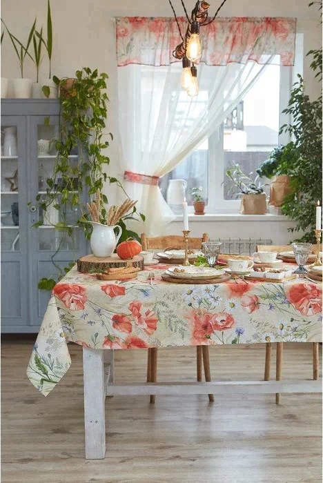 Скатерть Маки 180х147 см, 100% хл, рогожка 160 гр/м2