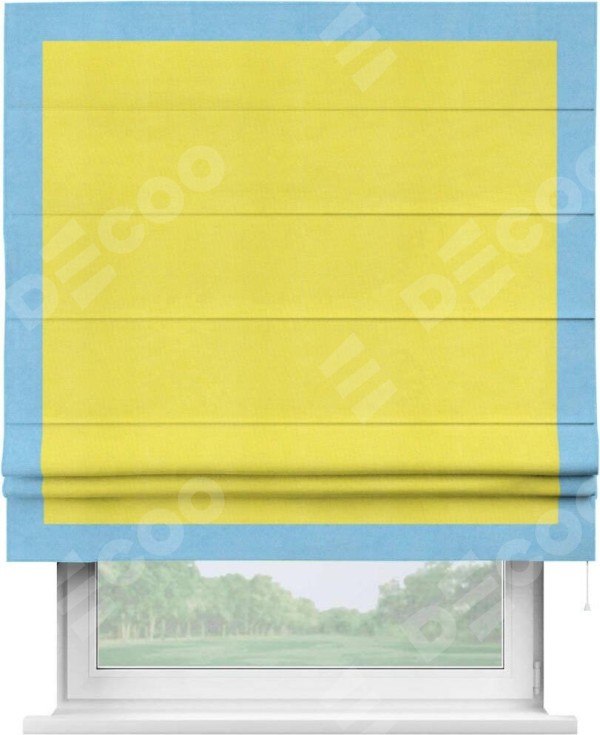 Римская штора «Кортин» с кантом Чесс, для проема, ткань вельвет cветло-желтый