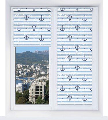 Рулонная штора Мини с принтом Полоски и якори